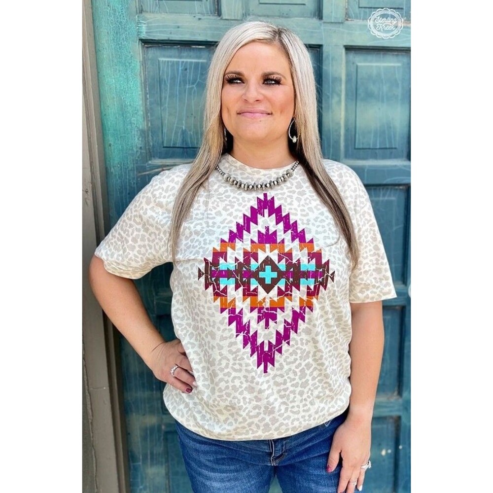 NWT Boutique Western Concho leopard Cheetah Print Top Shirt Blouse 2X